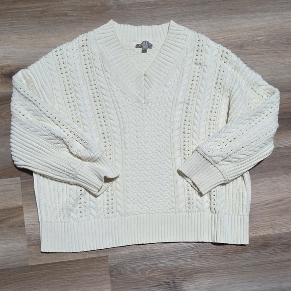 J. Crew Cream Cable Knit Fisherman Boxy V Neck Sweater Size XXL - Picture 1 of 10